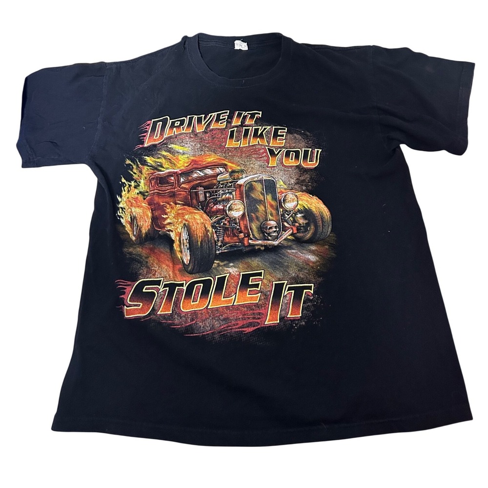 Drive It Like You Stole It graphic tee flames skull car‎ vtg y2k 90s